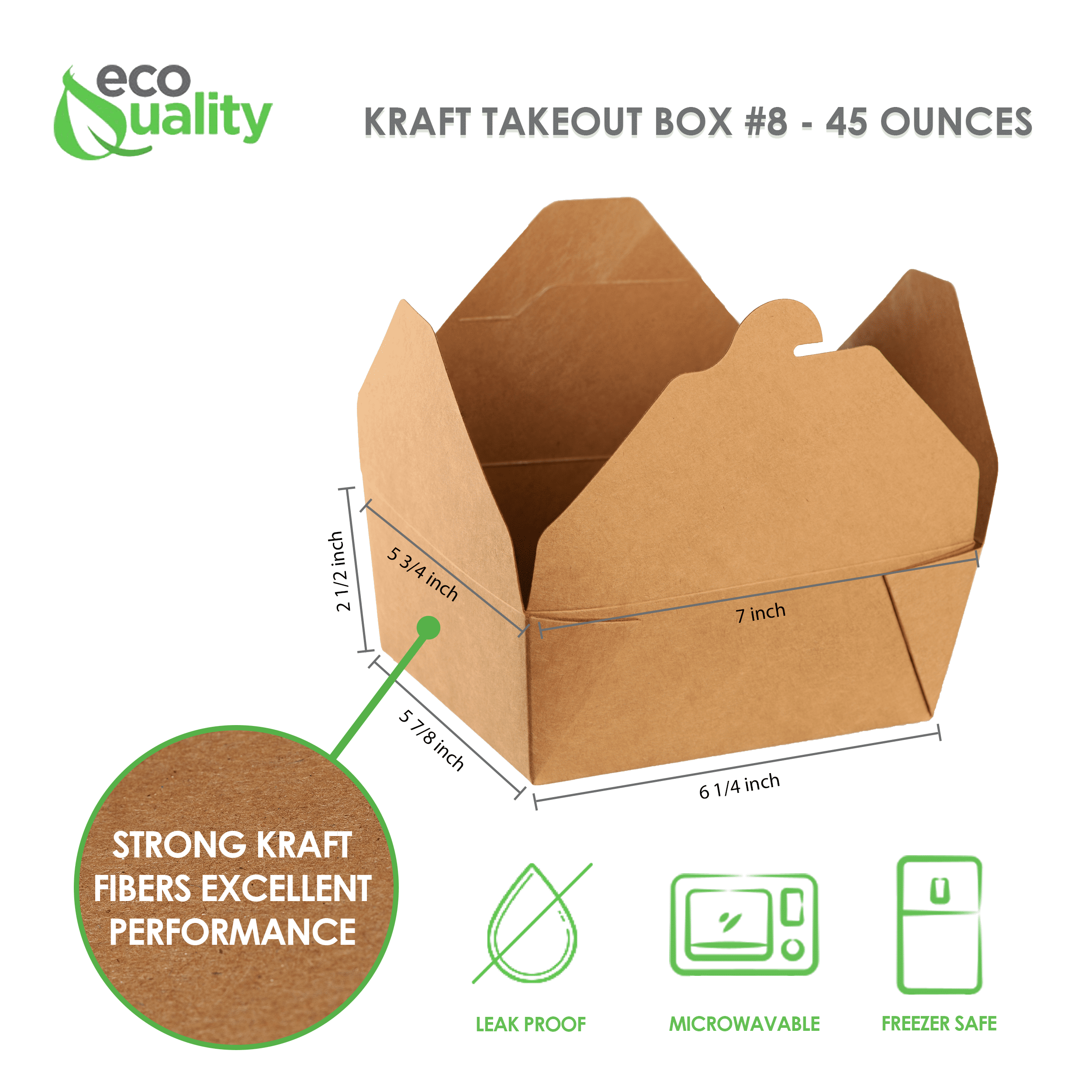 [25 PACK] Take Out Food Containers 45 oz Kraft Brown Paper Take Out Boxes Microwaveable Leak and Grease Resistant Food Containers - To Go Containers for Restaurant, Catering - Recyclable Lunch Box #8