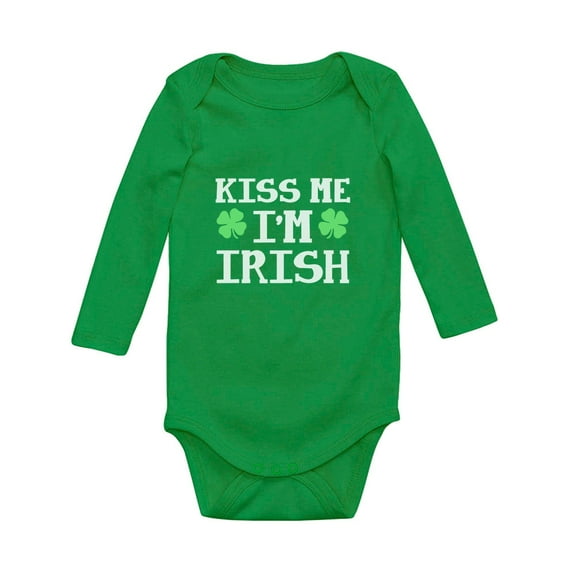 Tstars Boys Unisex Kiss Me I'm Irish Cute Outfit Gift for St Patricks Day Beautiful Shirts Gift for Boys Irish Shirt Pride Proud Irish Infant Baby Long Sleeve Bodysuit