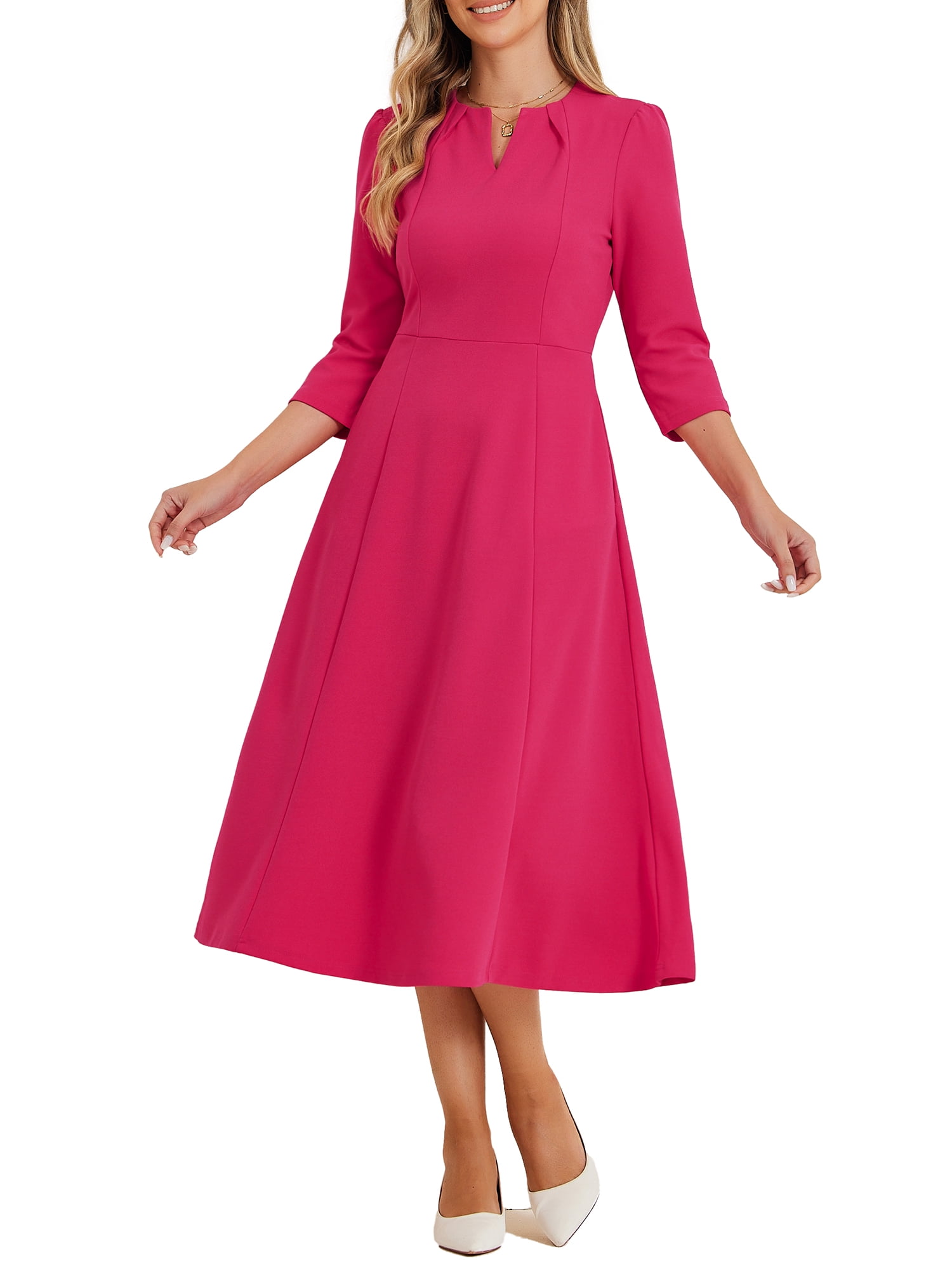 Women's Vintage Elegant Silk Print Dresses Summer 3/4 Sleeve