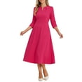thumbnail image 2 of INSPIRE CHIC Women's Work Dress A Line 3/4 Sleeves Elegant Midi Dress XL Hot Pink, 2 of 5