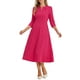 thumbnail image 2 of Vestido de trabajo para mujeres INSPIRE CHIC, corte A, mangas 3/4, vestido midi elegante, rosa intenso M, 2 of 6