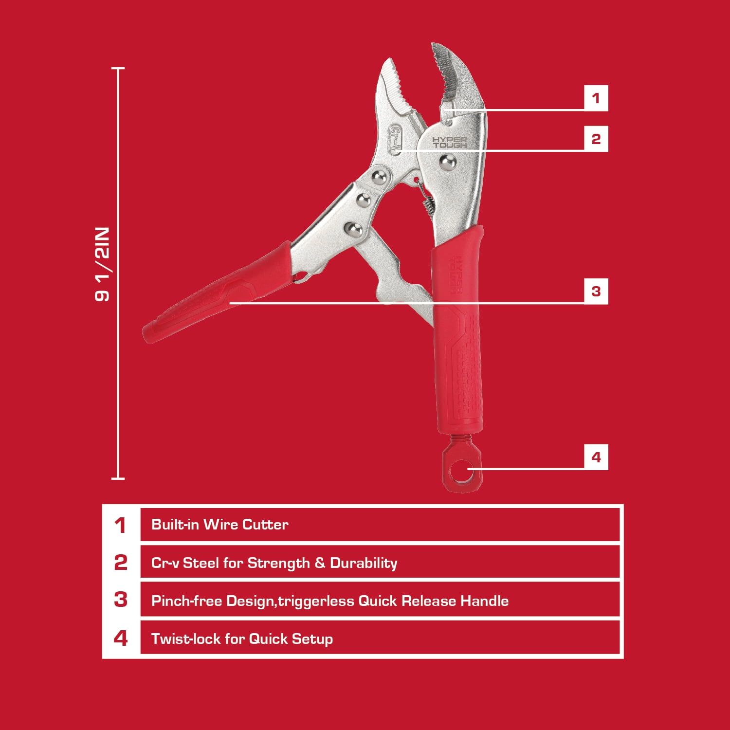 Hyper Tough 10-inch Curved Jaw Locking Plier with Triggerless Release