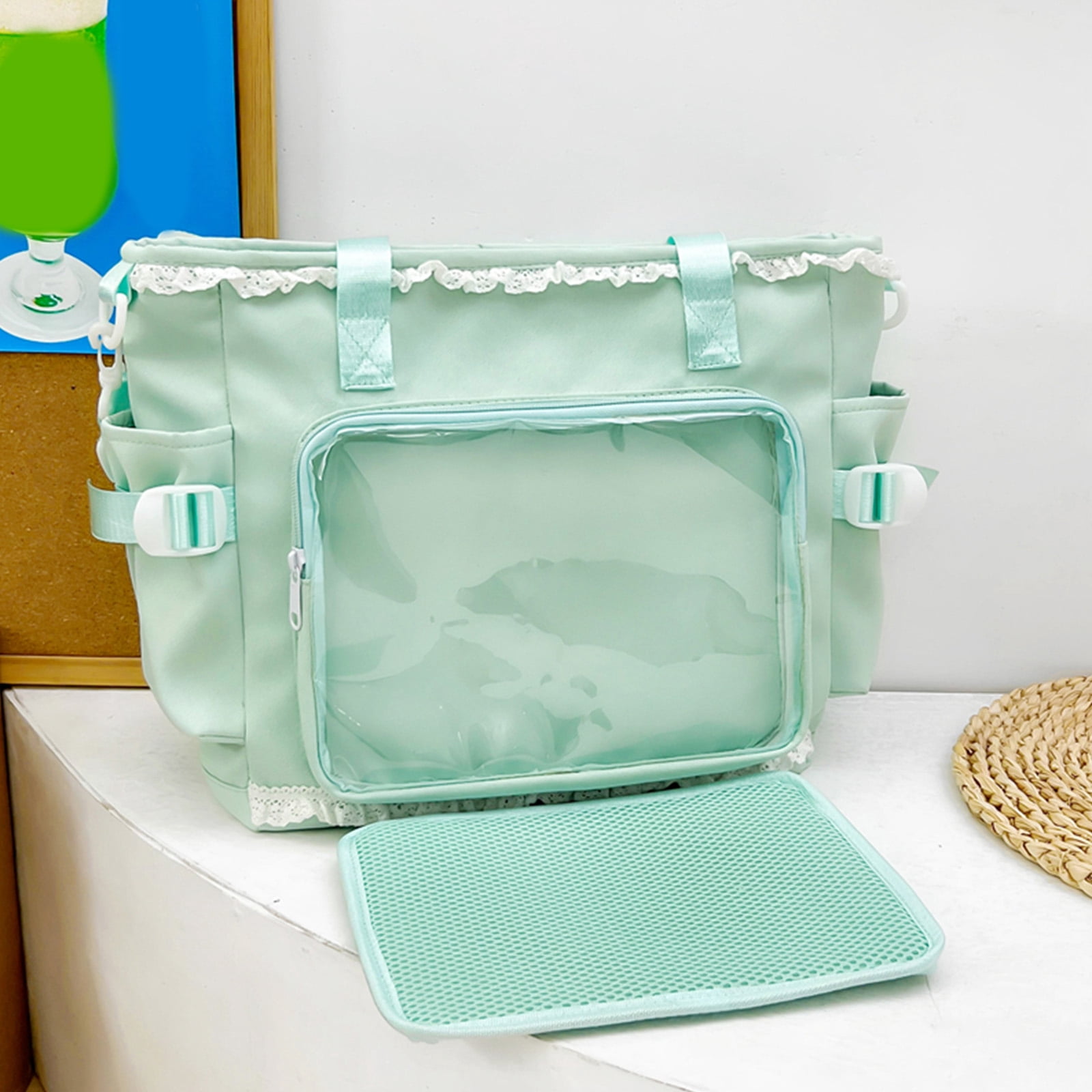 HUISZJ Women Preppy Messenger Bag, Adjustable Strap Preppy Y2K Messenger Bag, Cute Bow Anime Crossbody Bag for Travel Work (Green)