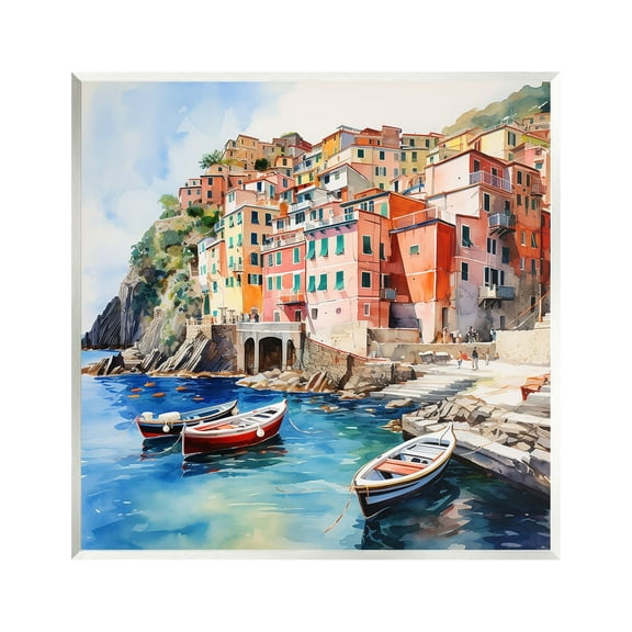 Stupell Industries Cinque Terre Boats Travel & Places Painting Unframed Art Print Wall Art, 12 x 12