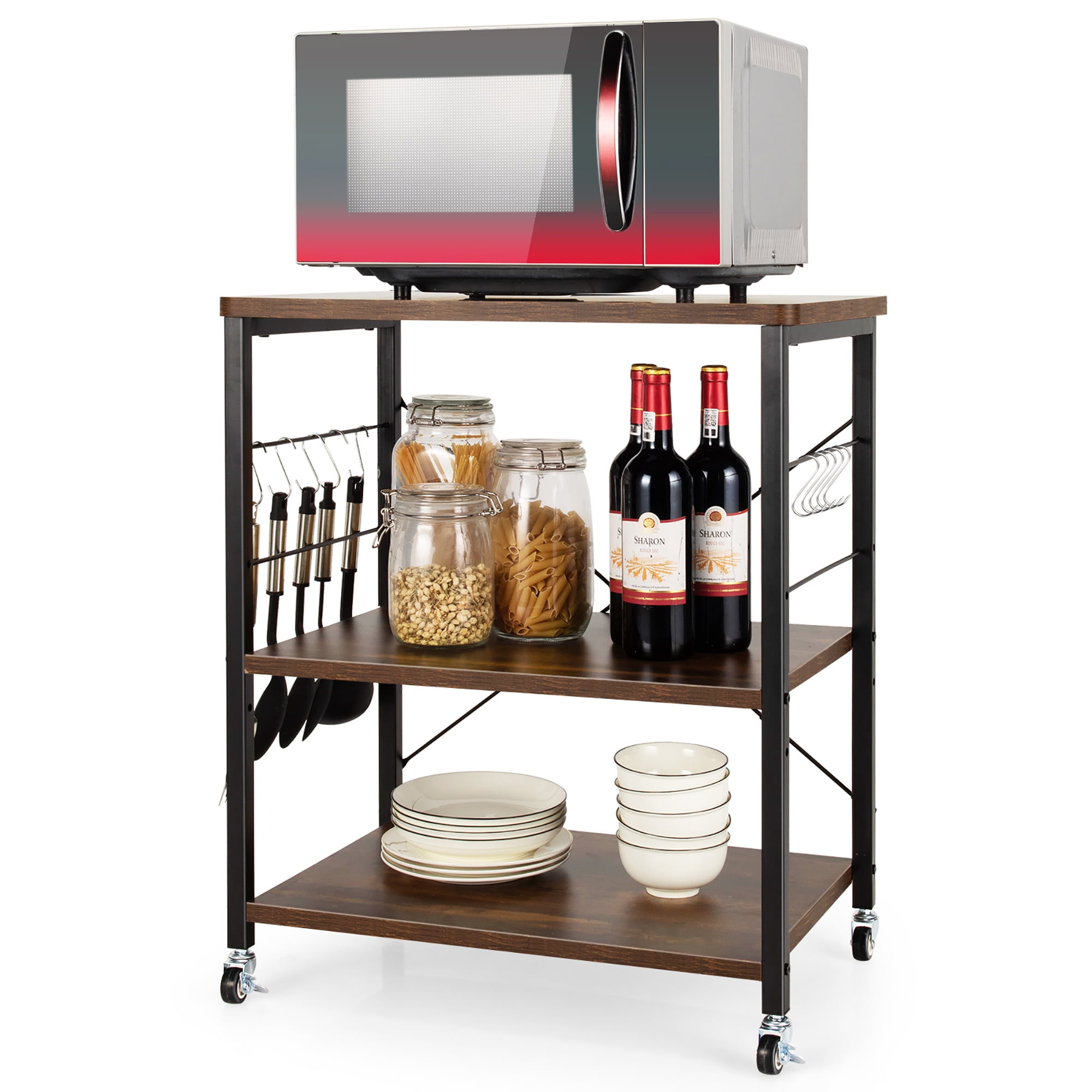 3-Tier Wooden Kitchen Baker Rack Microwave Oven Rack Stand Storage Cart Utility 