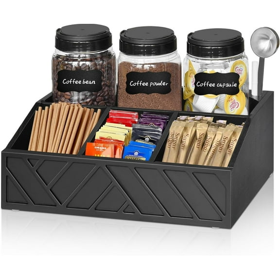 Wooden Coffee Station Organizer, Coffee Bar Accessories and Organizer, Coffee Cups and Coffee Pod Holder for Home and Kitchen, Coffee Bar Storage, LARGE, Black, cso01