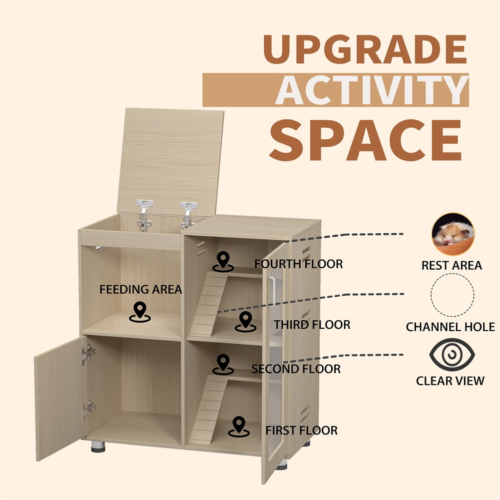 Hamster Cage, Small Animal Cage for Chinchilla Rat, 4-Tier Wooden Guinea Pig Cage with Acrylic Windows, Storage Cabinet, Openable Top, 31.50" Lx15.75" Wx34.65" H