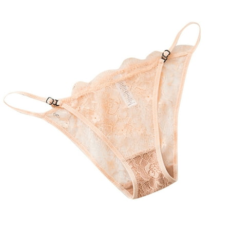 BYHONG Women Plus Size Lace Hollow Bowknot Low Waist Briefs Panties Underwear Womens Underwear Beige One Size