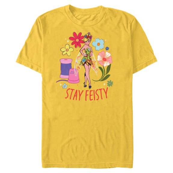 Disney Princess Tinker Bell Stay Feisty - Short Sleeve Blended T-Shirt for Adults - Customized-Yellow