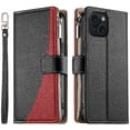 thumbnail image 1 of Funda cartera GANGXUN para iPhone 15 , cuero PU con tarjetero, cremallera, correa de mano, soporte y protección 823°, 1 of 6