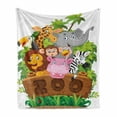 thumbnail image 1 of Zoo Soft Flannel Fleece Blanket, Cartoon Style Pattern of Several Happy Animals of Zoo Fresh Plants Grass Trees Cheerful, Cozy Plush for Indoor and Outdoor Use, 70" x 90", Multicolor, by Ambesonne, 1 of 6