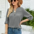 thumbnail image 4 of tklpehg Long Sleeve Shirts for Women Ladies Tops Long Sleeve Shirts Classic Solid Colors Comfortable Casual V-Neck Lightweight Loose Fit Blouse Pullover Shirts Gray M, 4 of 8