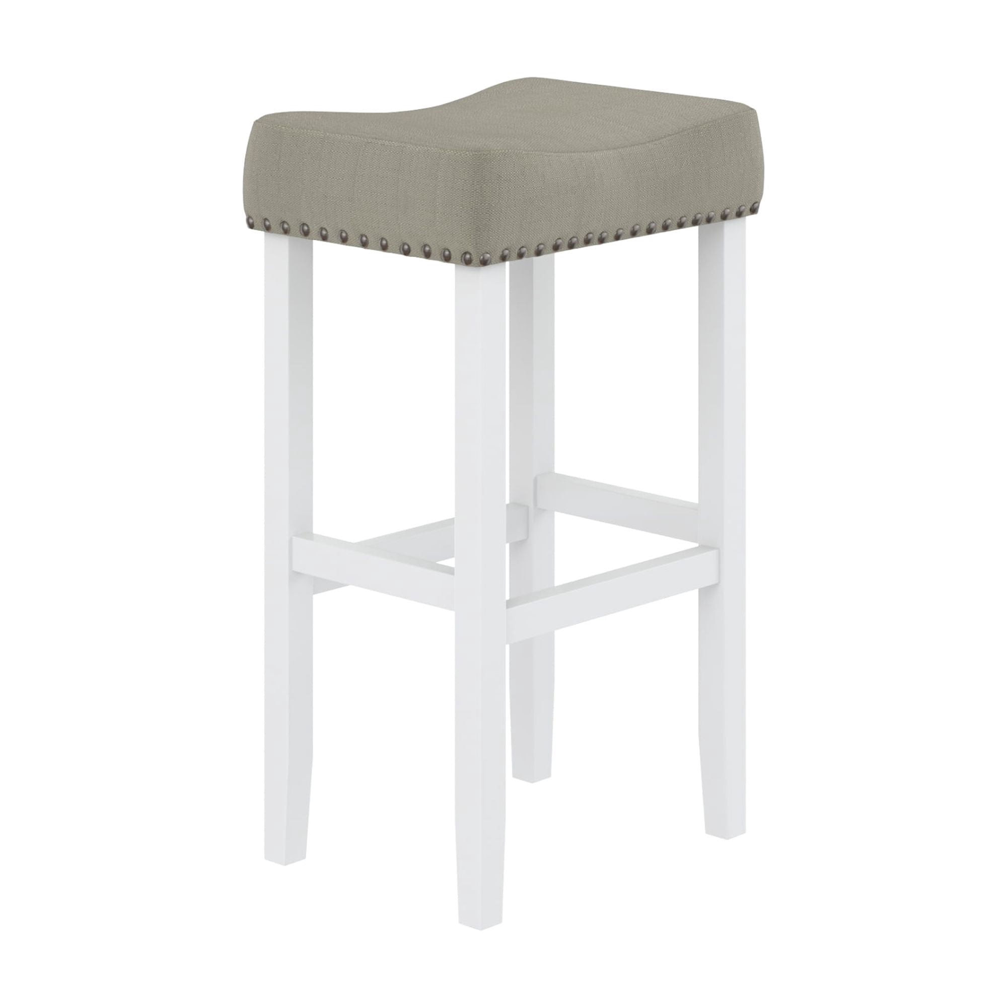 Nathan James Hylie Nailhead Wood Pub-Height Counter Bar Stool 29" Gray Fabric Cushion White Finish
