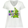thumbnail image 3 of Inktastic Happy Mardi Gras Big and Little Alligators with Beads Women's Plus Size V-Neck T-Shirt, 3 of 5