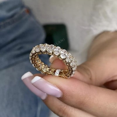 4Ct Lab Grown Diamond Band Ring 14k Yellow Gold Eternity Band Oval Cut