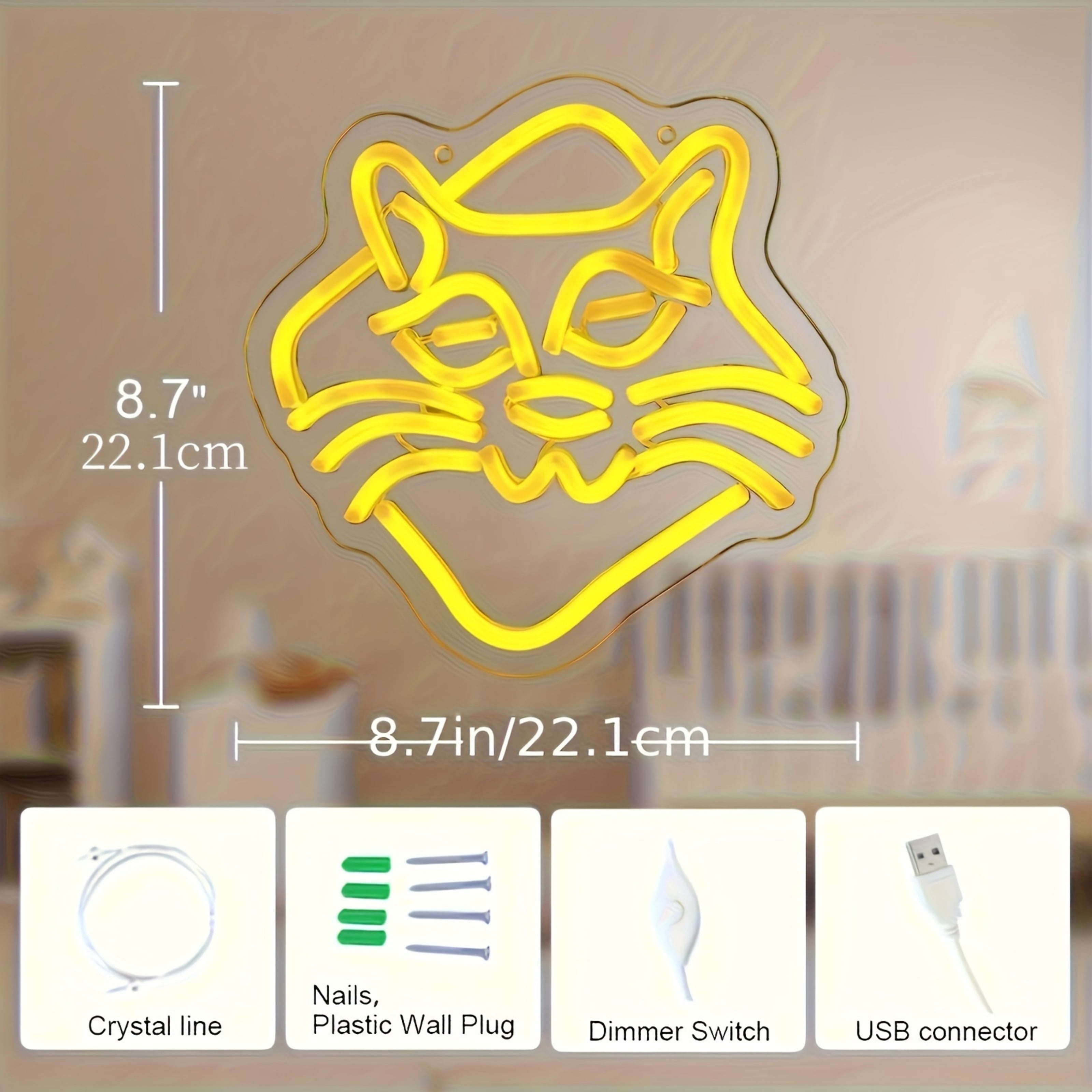 UPONRAY Cat Neon Signs, 8.7"*8.7" Dimmable & USB-Powered LED Neon Light, Stylish Wall Decor for Bedroom, Party, Game Room, Man Cave, Bar