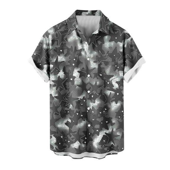 ZCFZJW Mens Hawaiian Shirts Vintage Tie Dye Stars Print Summer Short Sleeve Graphic T-Shirts Trendy Big and Tall Regular Fit Button Down Vacation Tees Beach Tops Black L
