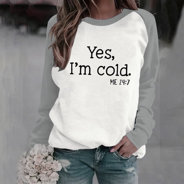 ESSSUT Femmes Tops Clairance Tendances Femme Manches Longues Col Rond Impression Chemisier Causal Pull-Overs Gris L