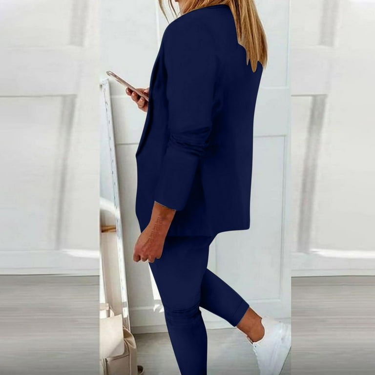 REORIAFEE Dressy Outfits for Women Going out Outfits Women's Long Sleeve  Suit Pants Casual Elegant Business Suit Navy S 