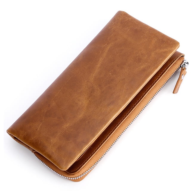 Clutch Wallet Portable Genuine Leather Credit Card Wallet Zip Billfold for Mens