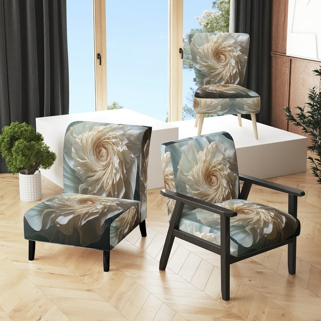 Designart « Seashell Monochromatic II » Fauteuil d'Appoint Rembourré à Animaux Blancs - Fauteuil Moderne pour Salon