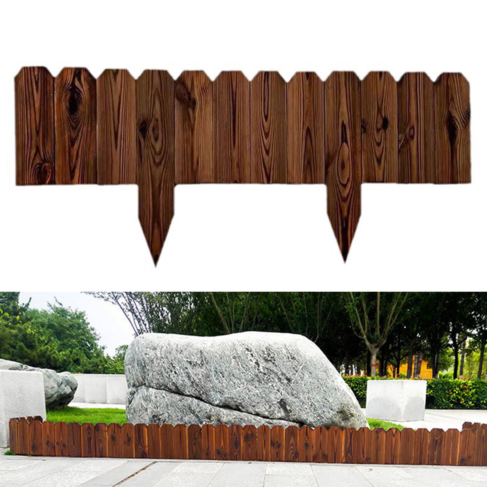 sunsanly Wood Fence Bendable Garden Edging Border Decorative Corrosion-resistant Flower Bed Fence Easy Install Multifunctional Outdoor Decor Barrier for Yard Patio Path