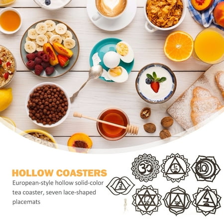

7pcs Elegant Wooden Lace Coasters Lace Table Mats Creative Hollow Placemats