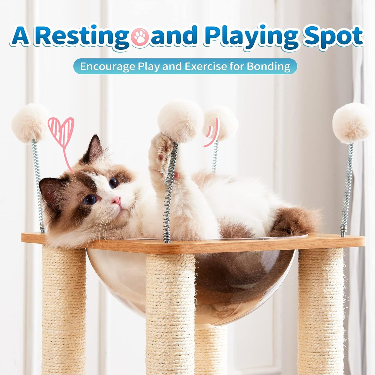 Made4Pets 35" Extra Tall Cat Tree Heavy Duty Condo with Scratch Post and Ramp