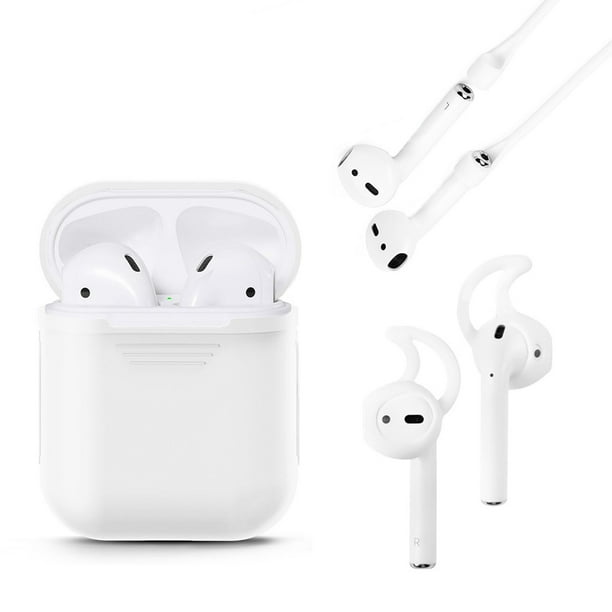 3 en 1 Bluetooth Casque Accessoires Housse en Silicone Peau de Protection + Écharpe et Porte-Écouteurs pour Airpod Couleur: Blanc