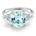 thumbnail image 3 of Gem Stone King 10K White Gold Sky Blue Simulated Aquamarine and Lab Grown Diamond Engagement Ring for Women | 4.54 Cttw | Cushion 10MM | Gemstone March Birthstone | Size 5, 3 of 6