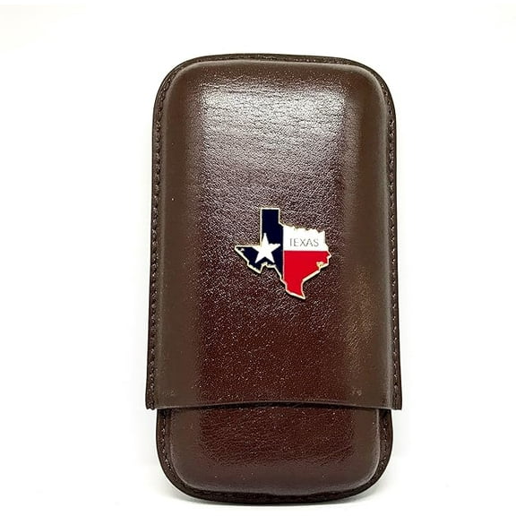 Brown Leather 3-Finger Cigar Case – (State of Texas Color)
