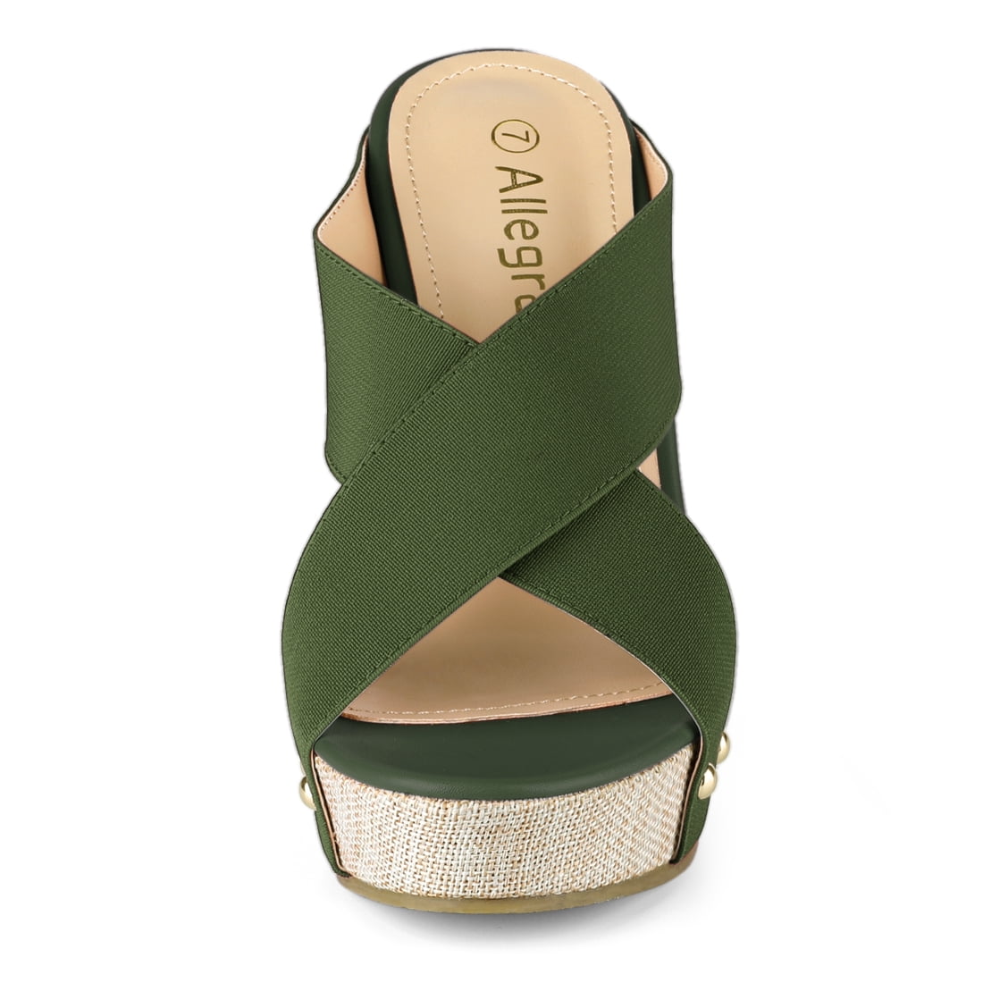 DARING DIVA Women's Stylish Open Toe Linen Platform Slide Wedge Sandals Green 7