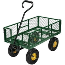 Lauco Garden Cart Heavy Duty Steel with Removable Mesh Sides to Convert into Flatbed, Utility Carts with Wheels, Yard and Garden Wagon, 600 Lb, Green