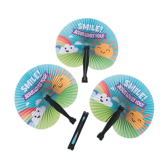 Religious Folding Fans - Party Supplies - 12 Pieces
