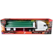Volvo VN-780 Truck with Flatbed Trailer and Long Pipes White Long Haul Truckers Series 1/32 Diecast Model by New Ray