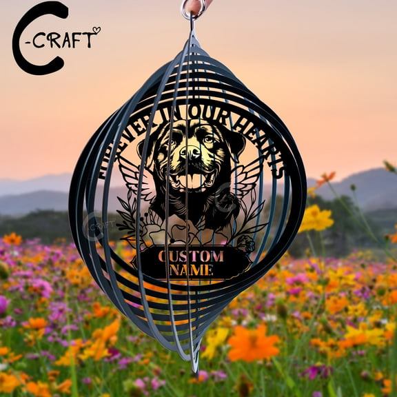 C-CRAFT Custom Rottweiler Dog Metal Wind Spinner 8 inches, Memorial Wind Spinner Garden Decor