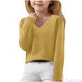 thumbnail image 2 of Fozruso Girls V Neck Sweaters Long Sleeve Knit Pullover Sweaters For Kids Girls School Daily Outfits,Yellow, 2 of 7