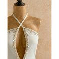 thumbnail image 6 of White Womens Backless Halter Mini Dress With Shell Embellishment And Tiered Ruffle Skirt For Beach Holiday, 6 of 8