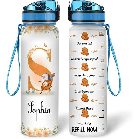 Personalized Baseball 32 Oz Motivational Water Bottle, Baseball Custom Name Water Bottle Gifts For Women Men Boys Sport Lovers On Birthday Mother's Day