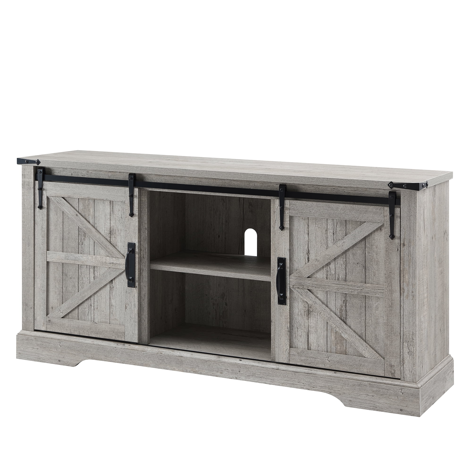 OKD Modern Wood Farmhouse TV Stand for Living Room with Barndoor for