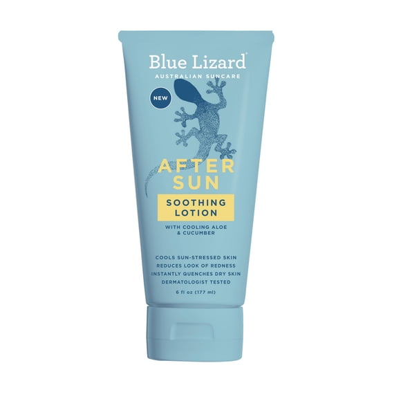 BLUE LIZARD Lotion Apaisante après-Soleil, Formule Légère avec Beurre de Karité, Apaise et Hydrate, s'Efforce de Réduire l'Apparence des Rougeurs, Hydratation Instantanée, Végane, Hypo