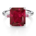 thumbnail image 2 of Gem Stone King 925 Sterling Silver 12X10MM Red Created Ruby and 2MM Pink Lab Grown Diamond 3 Stone Engagement Ring for Women | 5.78 Cttw | Gemstone July Birthstone | Size 5, 2 of 3