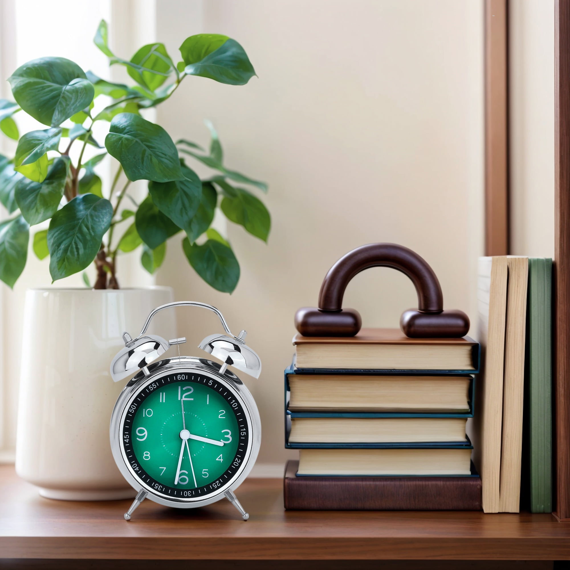 Unique Bargains Loud Bell Sound Metal Mechanical Alarm Clock Green 4.5"L x 2.2"W x 6.3"H