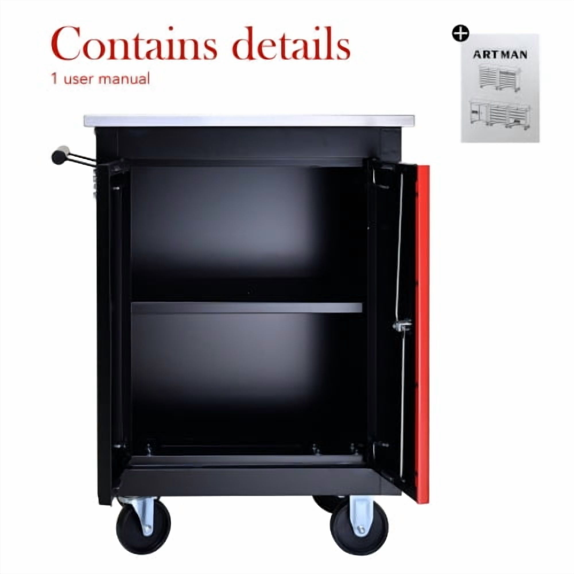 POVANLI Double Portable Tool Box With Wheels,Tool Chest With Key Locking Tool Boxes/Organizers Black&Red