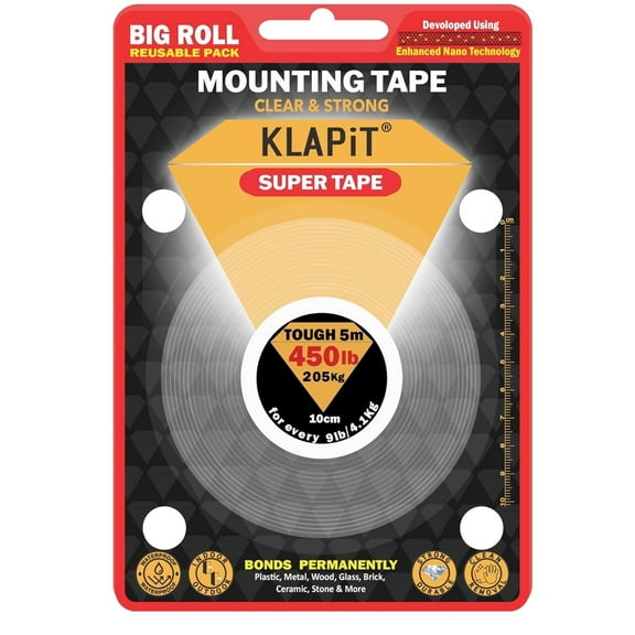 KLAPiT Super Tape Tough KST Tough 5m Clear Double Sided Heavy Duty Waterproof Mounting 1 Pack 197"