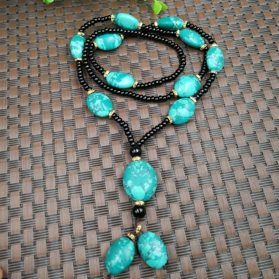 Turquoise Flat Beads Necklace Non Natural Stone Sweater Chain Versatile Fashion Jewelry Accessory for Women