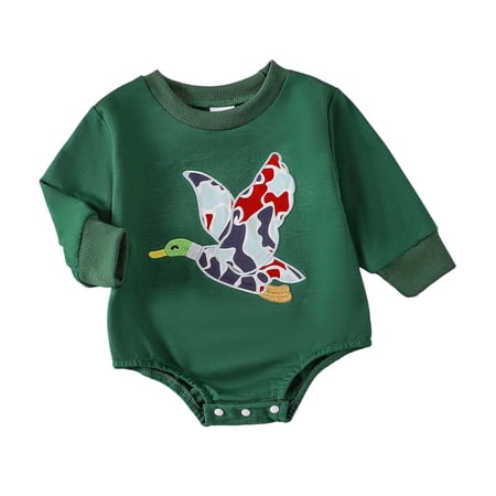 Wxolcjlv Baby Boys Bodysuits Cartoon Goose Bird Embroidered Long Sleeve Jumpsuit Unsiex Cute Comfy One-Piece Romper,Newborn-3 Months