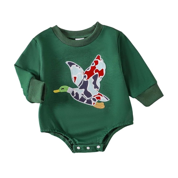 Hihipz Boys Bodysuits Cartoon Goose Bird Embroidered Long Sleeve Romper Unisex Cute Comfy One-Piece Jumpsuit,Size 0-12M