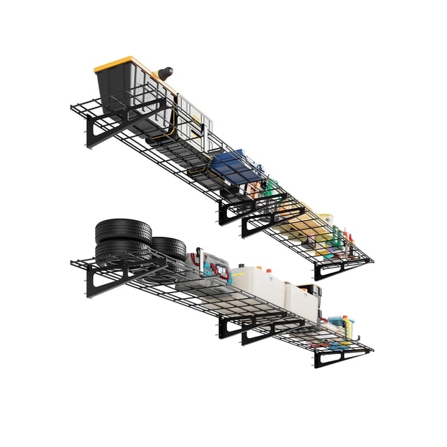 Heavy Duty Wall Mounted Garage Shelving – 2x6 ft – 24x72 Inch Metal Storage Rack – Floating Tool & Utility Shelf – 800 lbs Capacity – Shop, Storage unit, Garage Organizer – Black (2x6 feet)