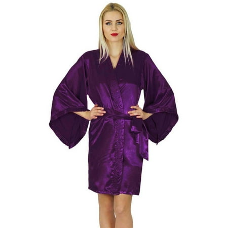 

Bimba Women Kimono Sleeve Short Satin Robe Getting Ready Bride Bridesmaid Robe